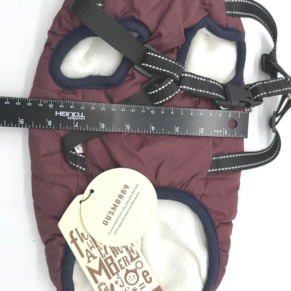 OUSMBABY Dog Winter Coat Vest‎ Harness Burgundy Puffer Padded Warm Fleece